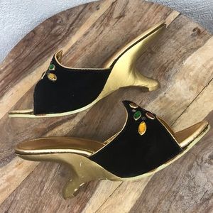 Vintage l 50s 6.5M Patios Velvet Jewels Peaked Boomerang Cantilever Pinup Heels